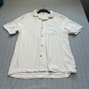 Jeremiah Linen Blend Button Up Shirt Mens Large Short Sleeve Beige Coastal Euro